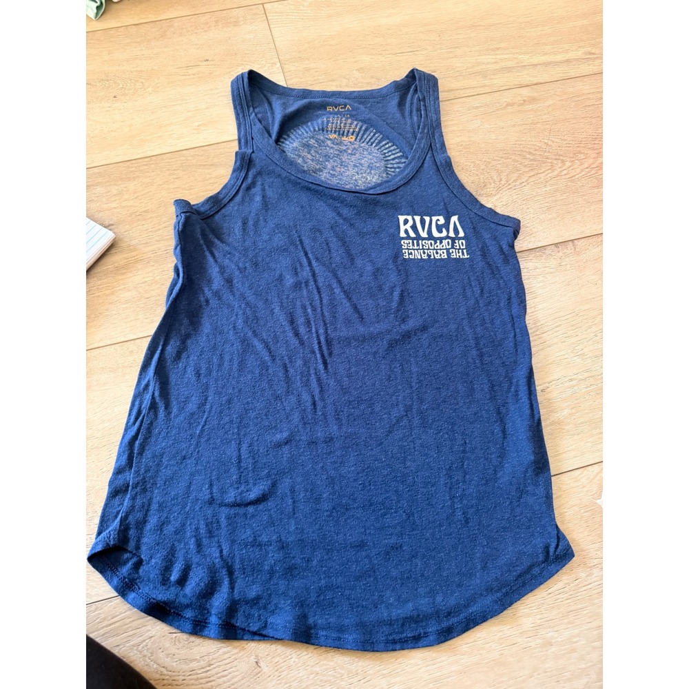 RVCA Balance of Opposites Tank Top Blue Racerback Graphic Sleeveless Small 243